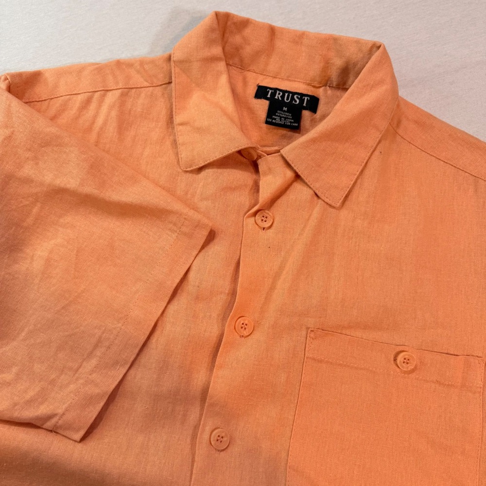 Trust Short Sleeve Linen Blend L Resort Classic Camp Collared Button-Down Beach‎